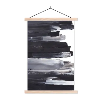 Produktbild von MuchoWow® Textilposter Farbe - Schwarz - Design 60x90 cm mit holzfarbenen Rahmen - Textil