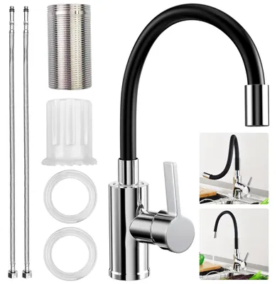 Imagen del producto de Grifo de cocina flexible, con caño giratorio de 360°, monomando, de acero inoxidable, para la cocina