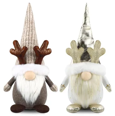 Produktbild von 2er Set Wichtel Weihnachten Deko Figuren 20cm Grau & Gold