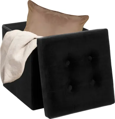 Produktbild von MISOU Pouf Faltbar mit Aufbewahrung Stauraum Aufbewahrungsbox Schwarz Samt