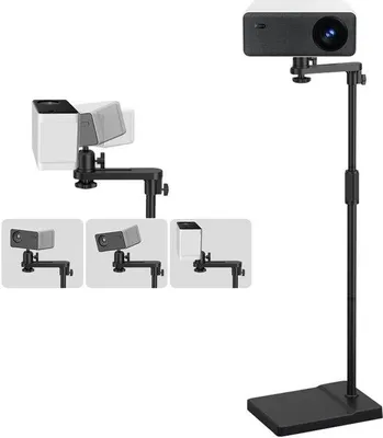 Immagine prodotto di Supporto regolabile per proiettore Unyqoos®: base in metallo stabile, altezza regolabile da 121 a 155 cm, rotazione a 360°, compatibile con proiettori LED/LCD/DLP (6 mm)