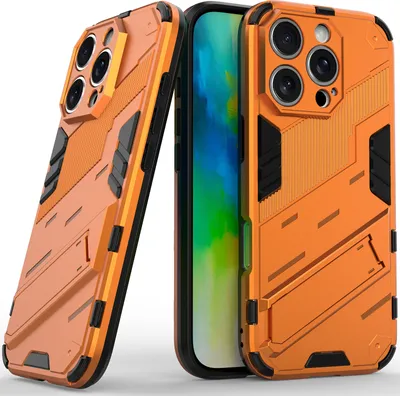 Produktbild von Armor Hülle für iPhone 16 Pro Hybrid PC TPU Bumper Stoßfestes Schutzhülle mit Standfunktion Orange