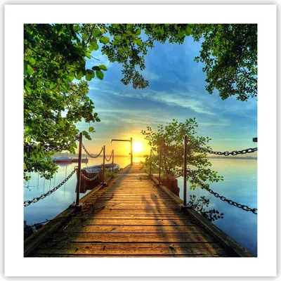 Produktbild von Poster - Poster ohne Rahmen - See Sonnenuntergang Boot Landschaft - 50x50 cm - Wand Bild - Wanddeko - Wandbilder - Kunstposter - Wandposter - Bilder - Kunstdruck - Wandbild - P2XAC50x50-2573
