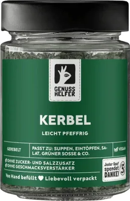 Produktbild von Kerbel, gerebelt, Kerbel Gewürz zum Kochen, 18g im Glas