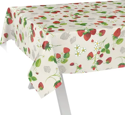 Produktbild von Tischdecke Landhaus Sommer Beige Rot 240x140cm Schnittkante Wachstuch abwaschbar