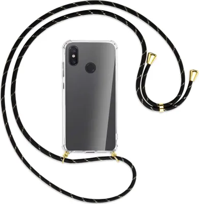 Produktbild von Handykette Backcover-Schutzhülle mit Band (Metall goldfarben) für Xiaomi Mi 8 / Mi 8 Pro - schwarz/gold