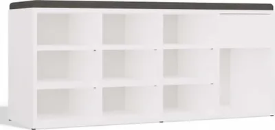 Produktbild von Schuhschrank mit Sitz und Schublade TALLINN – 9 Schuhfächer und Seitentasche | Mattweiß | 110x49x35 cm