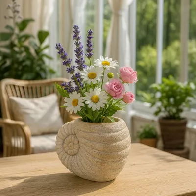 Produktbild von Beige Keramikvase in Muschelform, 33 x 19 x 23 cm