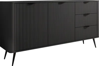 Produktbild von MIRJAN24 Kombikommode Lante 2D3S, Sideboard mit zwei Drehtüren und drei Schubladen, Metallfüße und Aluminiumgriffe, 164x38x82 cm (Farbe: Schwarzer Graphit)