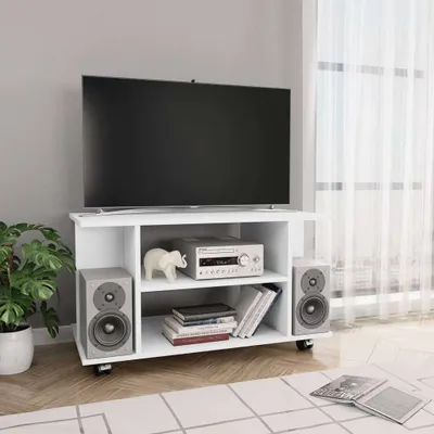 Productafbeelding van Maison Exclusive - TV-meubel met wielen, wit, 80x40x45 cm, van houtvezel