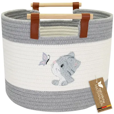 Aufbewahrungskorb aus Baumwolle, Katze, HMF 39023-KAT, 30 x 24 cm