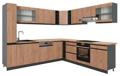 Image de Cuisine en angle Vicco R-Line Chêne de force doré/Anthracite 277 x 257 cm J-Shape, PT Chêne, Model 43176
