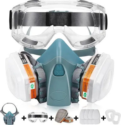 Produktbild von Chemikalien-Atemschutzmaske mit Filterbox, 8 Stück Baumwolle, Brille