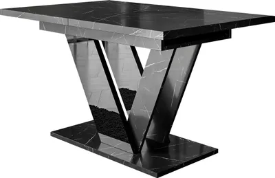 Produktbild von MIRJAN24 Ausziehbarer Tisch Dubai, Ausziehbar - 1x Einlegeplatte, Esszimmer, Wohnzimmer (Farbe: Marmor Black Royal / Schwarz Hochglanz)