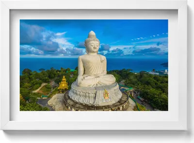 Produktbild von Buddha Phuket Thailand– Wandbild mit Rahmen – Gerahmtes Bild  – Wanddekoration – 30x20 cm –  Weiß Rahmen