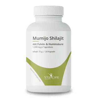 Zdjęcie produktu dla VitaCare Mumijo Shilajit, kapsułki, 120 sztuk, wegańskie, o wysokiej zawartości składników aktywnych