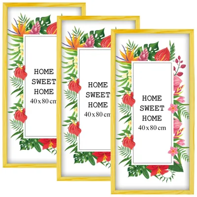 Produktbild von MG Design Set aus 3 Gelb Bilderrahmen 30 x 45 cm - Aus echtem Holz mit Acrylglas, zum Aufhängen & Aufstellen, für Fotos, Poster & Puzzle