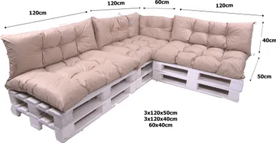 Image de Ensemble de coussins de palette 7 | coussin 120x50 + coussin de dossier 120x40cm | coussins de palette| ensemble de coussins de palette | coussin de palette beige
