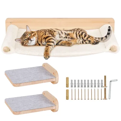 Produktbild von Set 3-teilig Katzen Kletterwand Katzenbett Katzenplattform mit 2 Kissen für Wandmontage Katzenwand