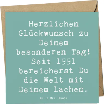 Produktbild von Mr. & Mrs. Panda Grußkarte Spruch 1991 Geburtstag - Meeresbrise - Geschenk, Freude und Glück, doppelkarte, anlasskarte, Klappkarte, Glückwunsch, Geburtstagsspruch, Alter