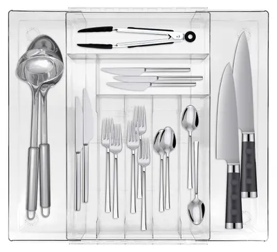Besteckladen-Organizer, 8 Fächer, ausziehbar, groß