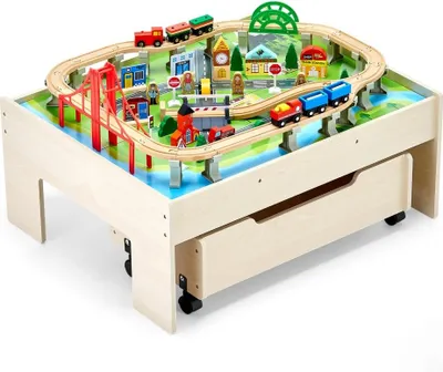 Immagine prodotto di set da tavolo ferroviario 3 in 1 Tavolo attività 100 pezzi - playset per bambini a partire dai 3 anni di età