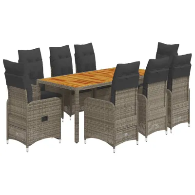 Produktbild von 9-tlg. Garten-Bistro-Set mit Kissen Grau Poly Rattan