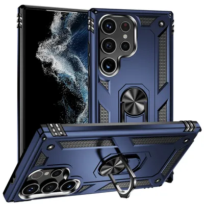 Image de Étui pour Samsung Galaxy S24 Étui ultra robuste à double couche, protection militaire avec support d'anneau et support bleu