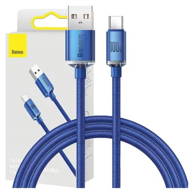 Image de USB-A to USB-C Cable Baseus Crystal Shine Series, 100W, 5A, 2m, Blue CAJY000503