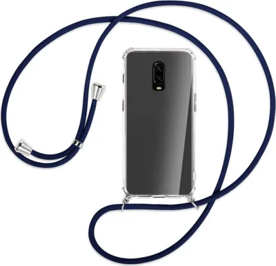 Produktbild von Handykette Backcover-Schutzhülle mit Band (Metall silberfarben) für OnePlus 6T, OnePlus 7 - dunkelblau