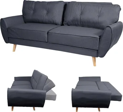 Zdjęcie produktu dla sofa 3-osobowa HWC-J19, kanapa rozkładana sofa do salonu, funkcja spania 203cm ~ tkanina/tekstylia antracyt