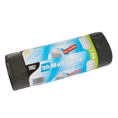 Image de PapStar 14196 Sacs poubelle avec cordon de serrage - 60 litres, 20 pièces