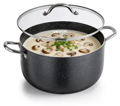 Image de VEVOR - Marmite en aluminium de 11,4 litres, avec revêtement antiadhésif, couvercle en verre, sans PFOA ni PFAS, compatible avec les cuisinières à gaz, à induction et électriques, idéale pour les soupes, les ragoûts et les pâtes