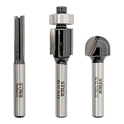 Immagine prodotto di Set di frese STIER 3 pezzi, gambo 6 mm, fresa per scanalature, fresa a filo, fresa per bordi tondi, per legno, fresa per legno, lavorazione del legno, fresa per legno, in metallo duro