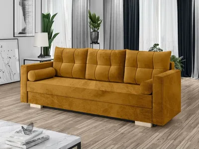 Produktbild von Schlafsofa KAYA Sofa mit Schlaffunktion und Bettkasten, Klappsofa, Schlafcouch mit Füßen aus Holz, Couch in Frabe: Braun, Veloursstoff
