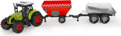 Produktbild von Farm Traktor-Spielzeugsatz, 3 Teile, mit Licht und Ton-Funktion, Bauernhof-Set Trecker mit Friktionsantrieb, Güllewagen mit klappbaren Düsen links und rechts und weitere Landmaschine
