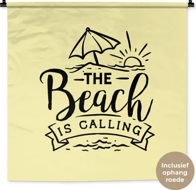 Produktbild von MuchoWow® Wandteppich Wandbehang Strand - Sonnenschirm - Zitate 90x90 cm Tapisserie Dekoration Wandtuch - Wandaufhänger
