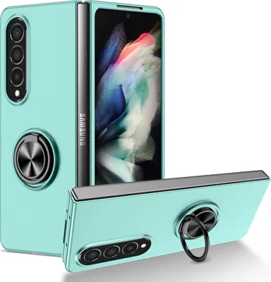 Produktbild von Samsung Z Fold4 Hülle, Dünn Hart PC Schutzhülle mit Ringhalter Ständer für Samsung Galaxy Z Fold 4 5G Blau