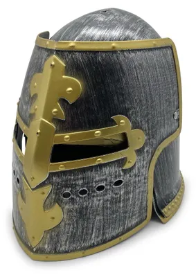 Produktbild von BestSaller 1426 Beckenhaube Edler Ritter mit Klappvisier für Kinder, Kunststoff, silber/gold