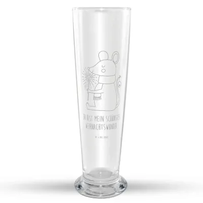 Produktbild von Mr. & Mrs. Panda Bierglas Maus Weihnachten - Transparent - Geschenk, Bier Glas, Weihnachtswunder, Mr Mrs Weizenglas, Weihnachtsmotiv, Weihnachtsgruß, Weißbierglas, Weizen