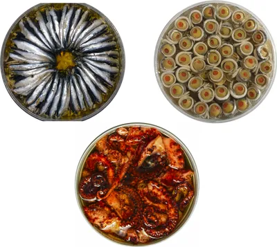 Produktbild von Food-United Set 2 700g Sardellen-Filets und 600gSardellen-Spießchen und 800g Oktopus Salat