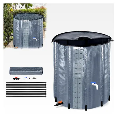 Produktbild von Faltbare Regentonne mit Skala, Wassertank für Gartenbewässerung, fasst bis zu 750 Liter Regenwasser, wetterfester PVC - Einfache Lagerung (Dunkelgrau)