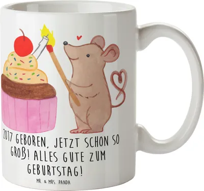 Produktbild von Mr. & Mrs. Panda Becher 2017 Geburtstag - Weiß - Geschenk, Happy Birthday, Tasse, geboren, Kaffeetasse, Alter, Geburtstagsgeschenk, Nostalgie, Keramikbecher, Kaffeebecher