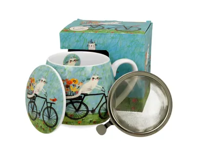 Immagine prodotto di Tazza in porcellana con colino per tè Cat's World Bicycle
