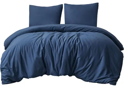 Productafbeelding van Bettenset, 200x220 cm, 3-delig, blauw, microvezel, met rits en kussenslopen van 80x80 cm
