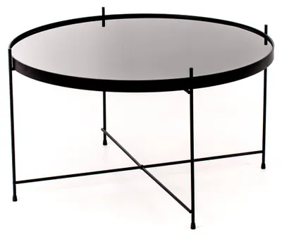 Immagine prodotto di Tavolino da Giardino Ø70x40 cm in Metallo Top in Vetro Nero