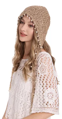 Produktbild von Damen Slouchy Baumwoll Häkelmütze mit Quasten