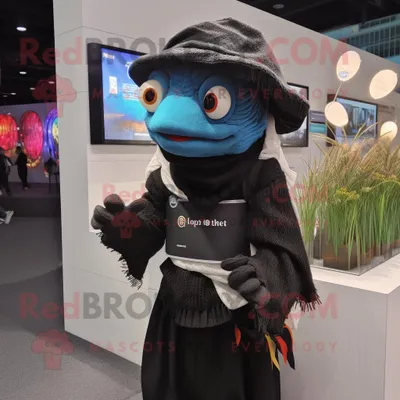 Produktbild von Schwarzer REDBROKOLY Betta-Fisch Maskottchen Kostüm charakter mit Strickjacke und Baskenmützen
