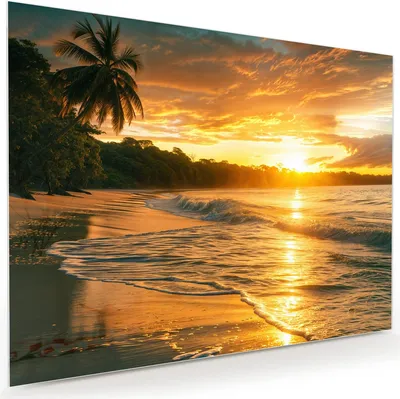 Produktbild von Glasbild 120x90cm in XXL für Wohnzimmer, Schlafzimmer Motiv Sonnenuntergang Strand