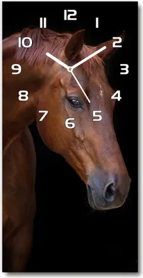 Produktbild von Wanduhr aus Glas – 30x60 cm - Glasbild - Glasuhr - Gehärtetes Glas -Braunes Pferd